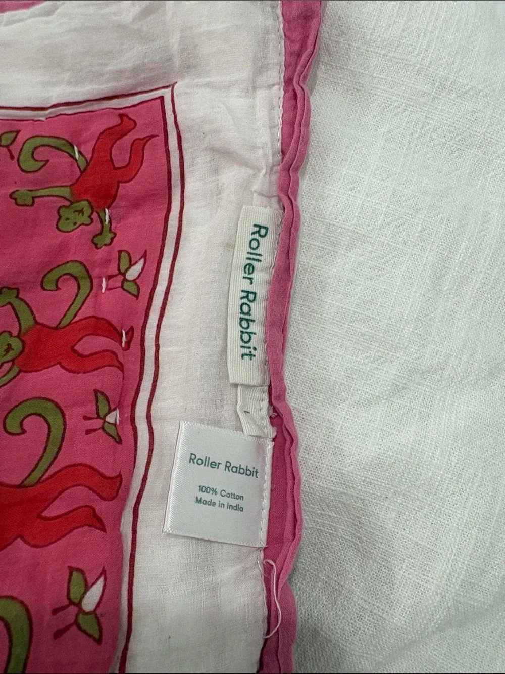 Pink  roller rabbit monkey double sided with stripes small quilt